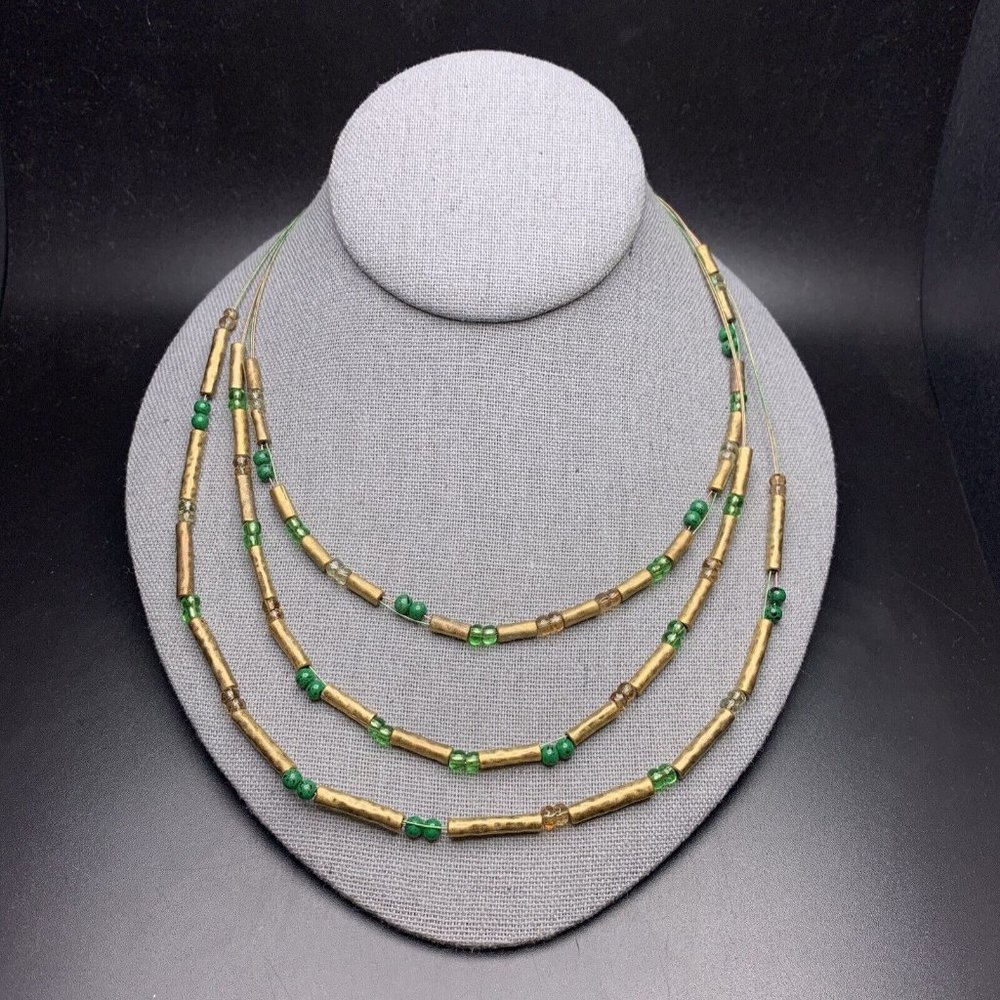 Chicos Hammered Gold Tone Layered Necklace